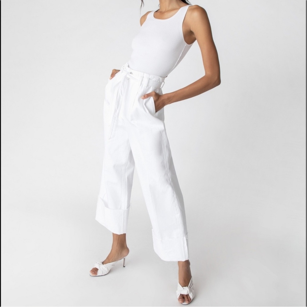J Brand Louisa White Denim High Rise Tie Waist Wide Leg Pants Size 29